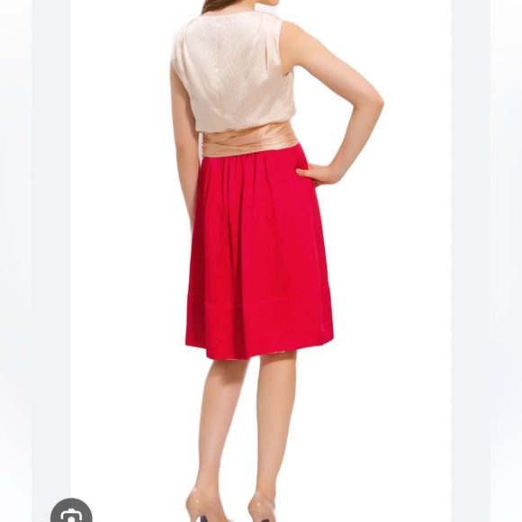 Tory Burch Darya Colorblock Dress Silk Champagne & Red Size 4 - Picture 2 of 15